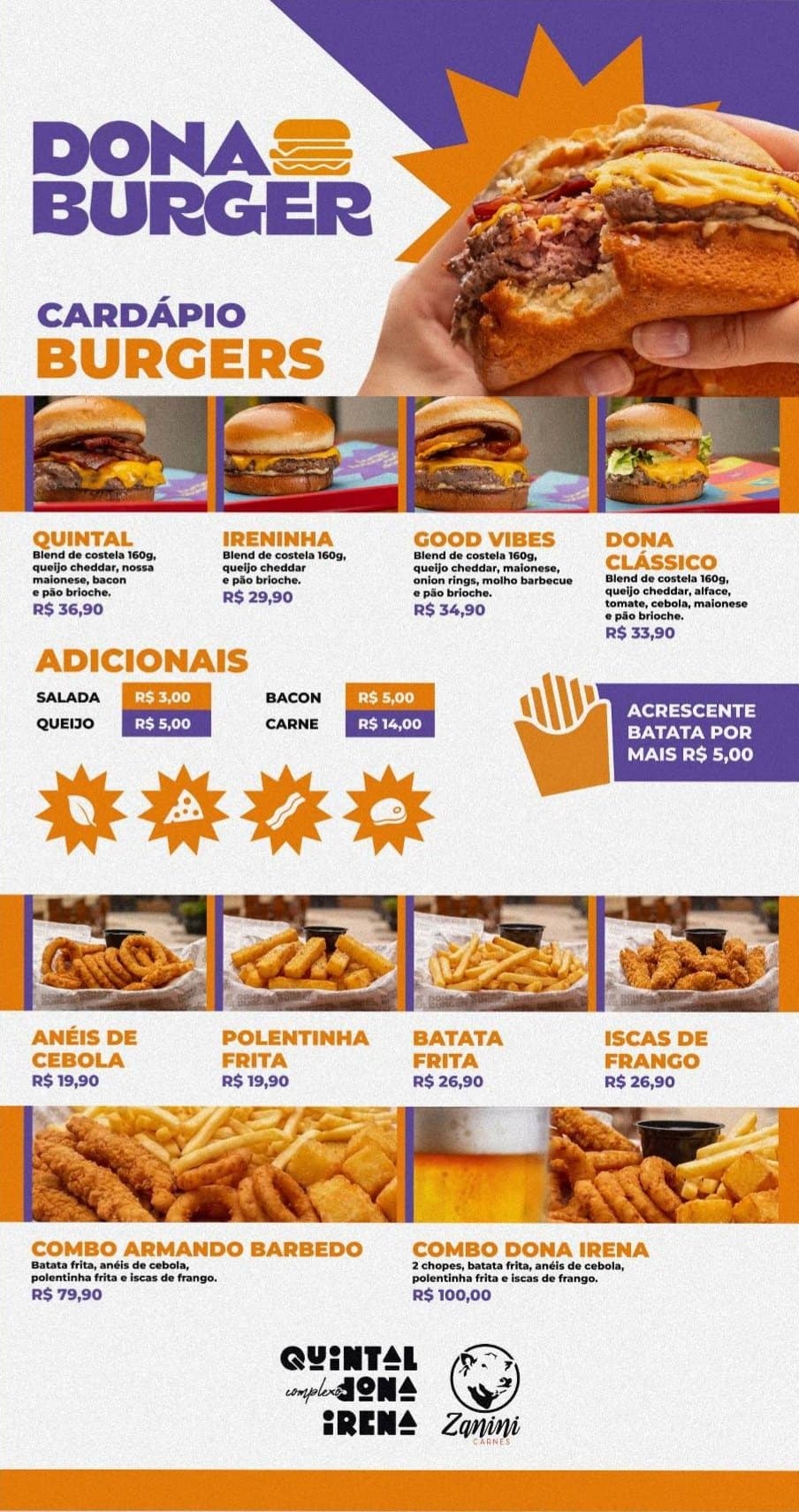Cardápio de burgers do Dona Burger